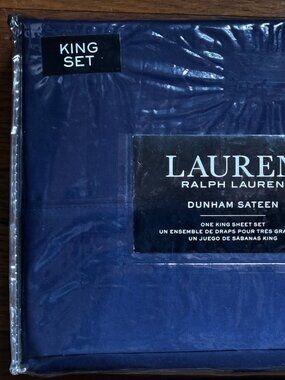 Ralph Lauren King Size Dunham Sateen Cotton Sheet Set CADET BLUE (NAVY)